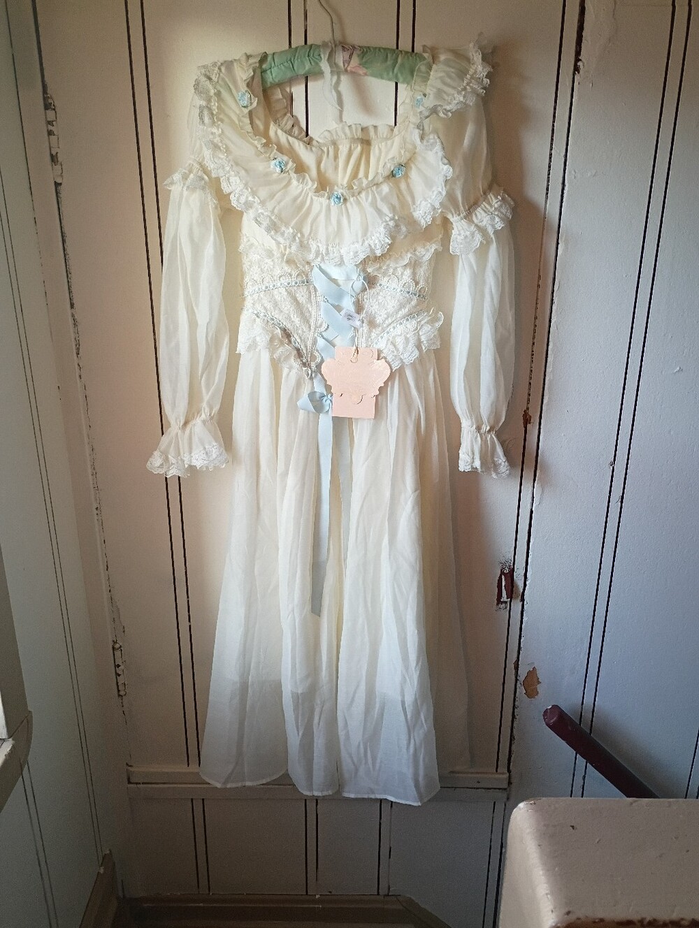 Cream Lace Corset Dress with Pale Blue Ribbon LACEMADE - Picture 3 of 3